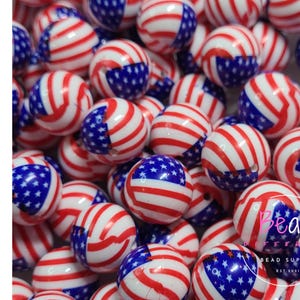 20mm Bubblegum Beads, American Flag Beads, Chunky Beads, Acrylic Beads, Patriotic Beads, Red White Blue Beads, Beads for Pens, Crafting Bead
