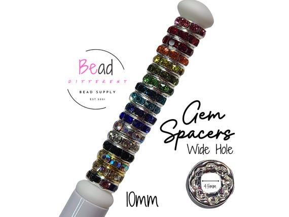 10mm Wide Hole Gem Spacer, Rondelle Spacers, Rhinestone Spacer Bead, Crystal Spacers for Pens, 10 Pack, Multi-Colored Bead, Large Loose Bead