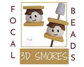 3D Smores, Contas Focais de Silicone, Contas Focais de Alimentos, Contas Focais de Marshmallow, Contas Focais de Chocolate, Contas Artesanais DIY, Contas Soltas, Contas para Canetas