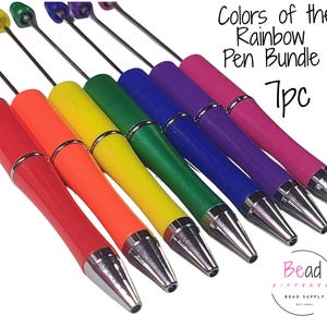 Rainbow Pen, Packs of Pens, Bright Pens, Bulk Craft Pens, Beaded Pen Blanks, Bead Pens, Pens in Bulk, Black Ink Pens, Bundle of Pens, 7 Pack