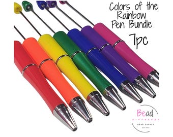 Rainbow Pen, Packs of Pens, Bright Pens, Bulk Craft Pens, Beaded Pen Blanks, Bead Pens, Pens in Bulk, Black Ink Pens, Bundle of Pens, 7 Pack