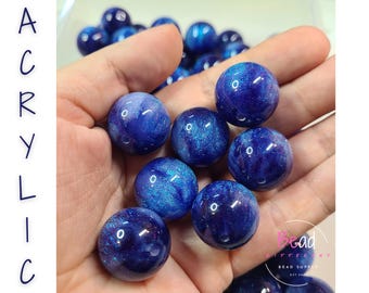 20mm Acrylic Beads, Bubblegum Beads, Dark Blue Beads, Shimmer Beads, Chunky Beads, Glittery Beads, DIY Craft Beads for Pens, Galaxy Beads