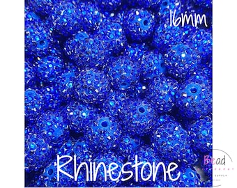 16mm Rhinestone Beads, Blue Beads, Spacer Beads, Chunky Bubblegum Beads, Resin Beads, DIY Craft Bead, Chunky Acrylic Beads, Beads for Pens