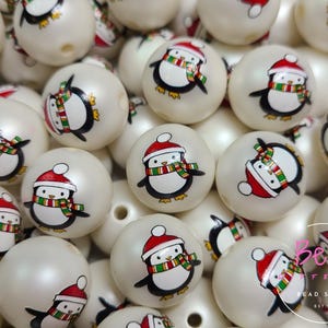20mm Bubblegum Beads, Christmas Penguin Beads, Chunky Beads, Acrylic Beads, Santa Beads, Christmas Beads, Beads for Pens, DIY Crafting Bead