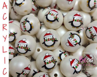 Cuentas de chicle de 20 mm, cuentas de pingüino navideño, cuentas gruesas, cuentas acrílicas, cuentas de Papá Noel, cuentas navideñas, cuentas para bolígrafos, cuentas para manualidades