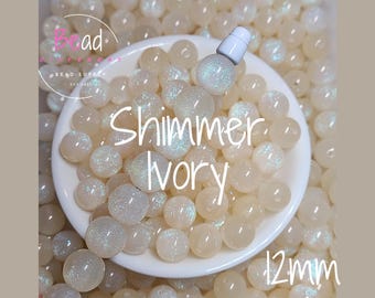12mm Ivory Beads, Shimmer Beads, Chunky Bead, Acrylic Beads, Spacer Beads, Small Beads, Craft Beads for Pens, Bead Supply, Loose Beads, 20pc