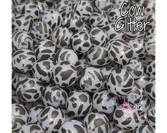 Koraliki brokatowe, koraliki z krowim nadrukiem, koraliki 15 mm, koraliki z nadrukiem, białe koraliki, koraliki DIY, koraliki do długopisów, koraliki w kształcie geparda, koraliki do breloczka, luźne koraliki