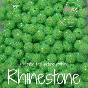14mm Lime Green Rhinestone Beads, Spacer Beads, Chunky Bubblegum Beads, Resin Beads, Crafting Beads, Chunky Acrylic Beads, Beads for Pens