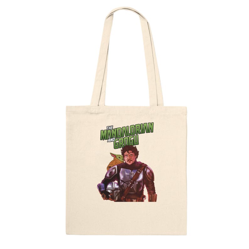 Bolso de tela de The Mandalorian y Grogu / Regalo de fan art de Star Wars de Pedro Pascal / Ilustrado por Teshiiex imagen 2