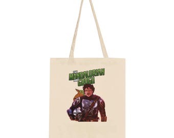 Bolso de tela de The Mandalorian y Grogu / Regalo de fan art de Star Wars de Pedro Pascal / Ilustrado por Teshiiex