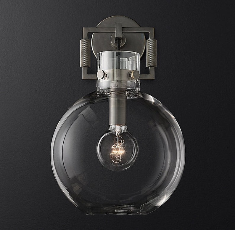 Restoration Hardware Machinist HANDBLOWN GLASS Globe Sconce Etsy