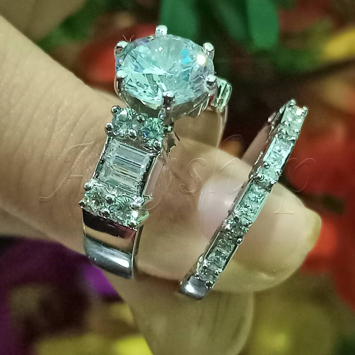 2.60 Karat Ehering Set runder weißer Saphir Verlobungsring | Etsy