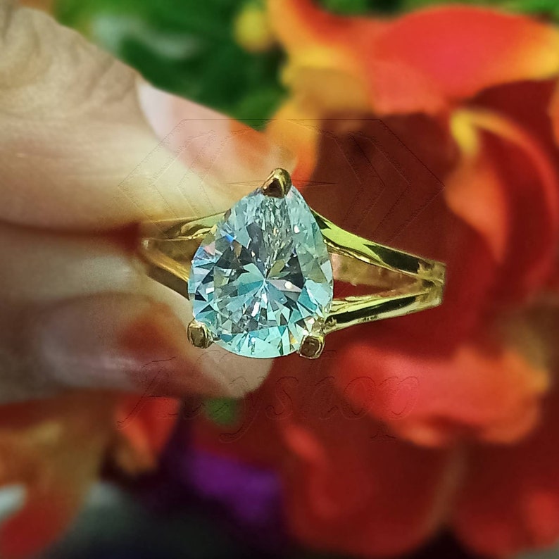 3ct Pear Shaped Engagement Ring. White Sapphire Ring 14k Etsy