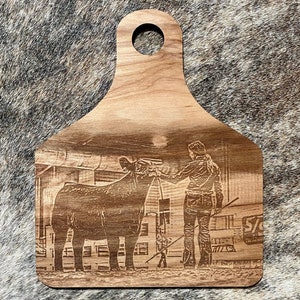 Custom Laser Engraved Wood Photo Plaque: Rustic Ear Tag Memorial