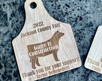 Placa personalizada gravada para comprador de gado – Brinco de madeira personalizado – Presente de agradecimento ao comprador da feira do condado – Lembrança do prêmio da feira do condado