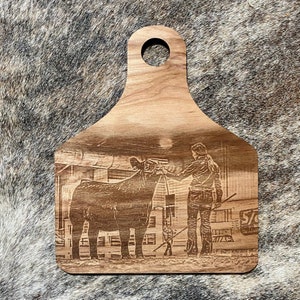 Engraved Wood Photo, Ear Tag Wood Memory Plaque