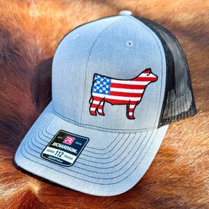 American Flag Show Steer Trucker Hat – Richardson 112 Livestock Embroidery