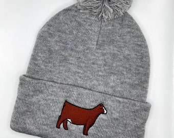 Simmental Beanie, Embroidered Livestock Hat, Show Cattle Hat, Simmental Heifer Stocking Cap