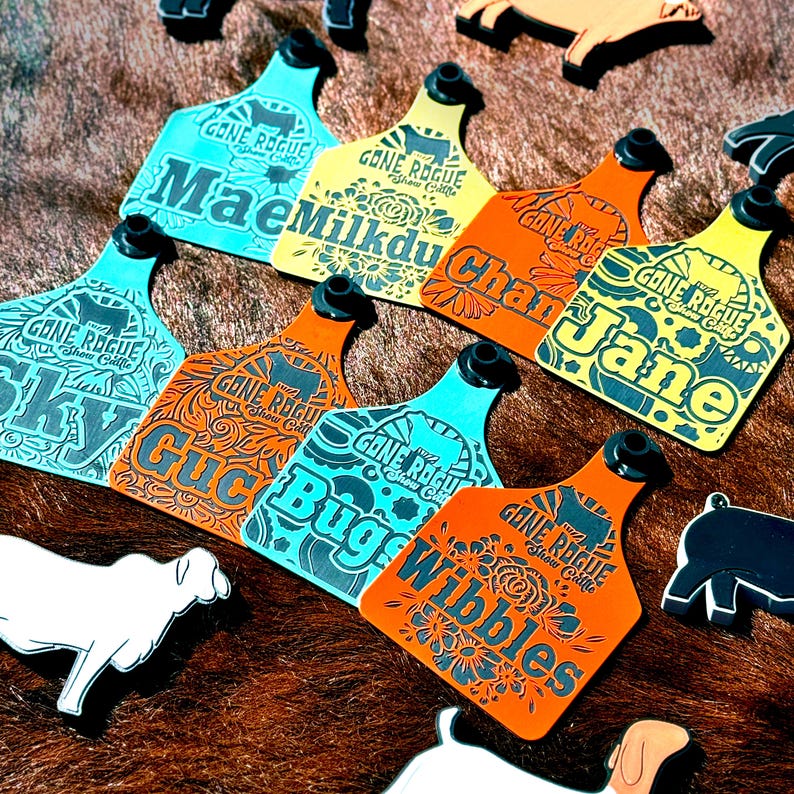 Custom Laser-Engraved Cattle Ear Tags: Large Durable Ranch ID with Y-Tex Button image 1