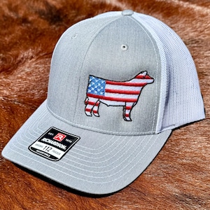 American Flag Show Steer Trucker Hat – Richardson 112 Livestock Embroidery