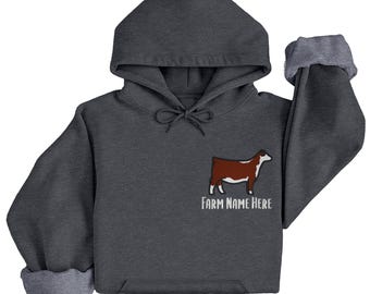 Custom Cattle Embroidered Hoodie: Personalized Farm Logo Sweatshirt