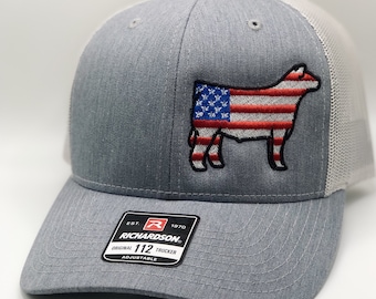 Patriotic Show Steer Hat – Richardson 112 Trucker Hat with USA Flag Embroidery