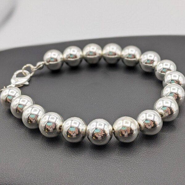 Vintage Bright, Shiny, Silver Toned Metal Round Bead Bracelet