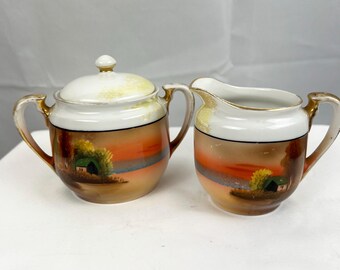 Vintage Noritake Handbemalte Sahne & Zuckerdose Set Made in Japan