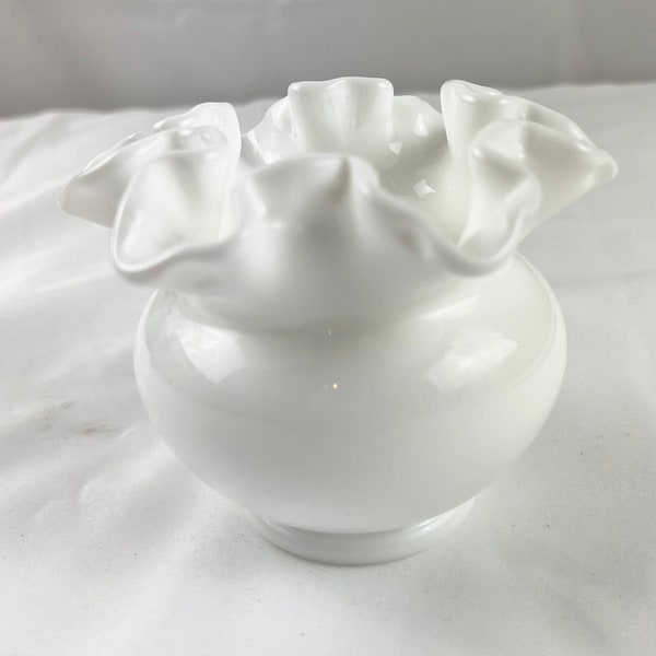 Vintage Fenton White Milk Glass Ruffled Vase Smooth 3.5 inches