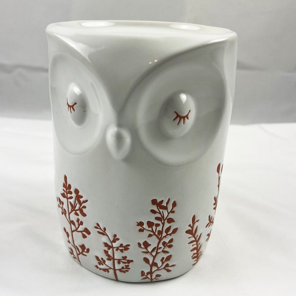 Bath & Body Works Owl  White Ceramic Pedestal Candle Plant Stand Large 6.5"