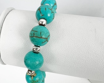 Vintage Fun Dyed Howlite Turquoise Blue Boho Stretch Bracelet 