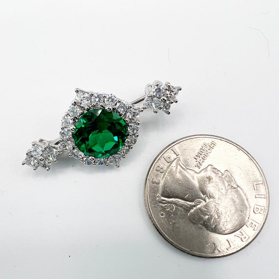Vintage Rhinestone and Faceted Emerald Green Glas… - image 3