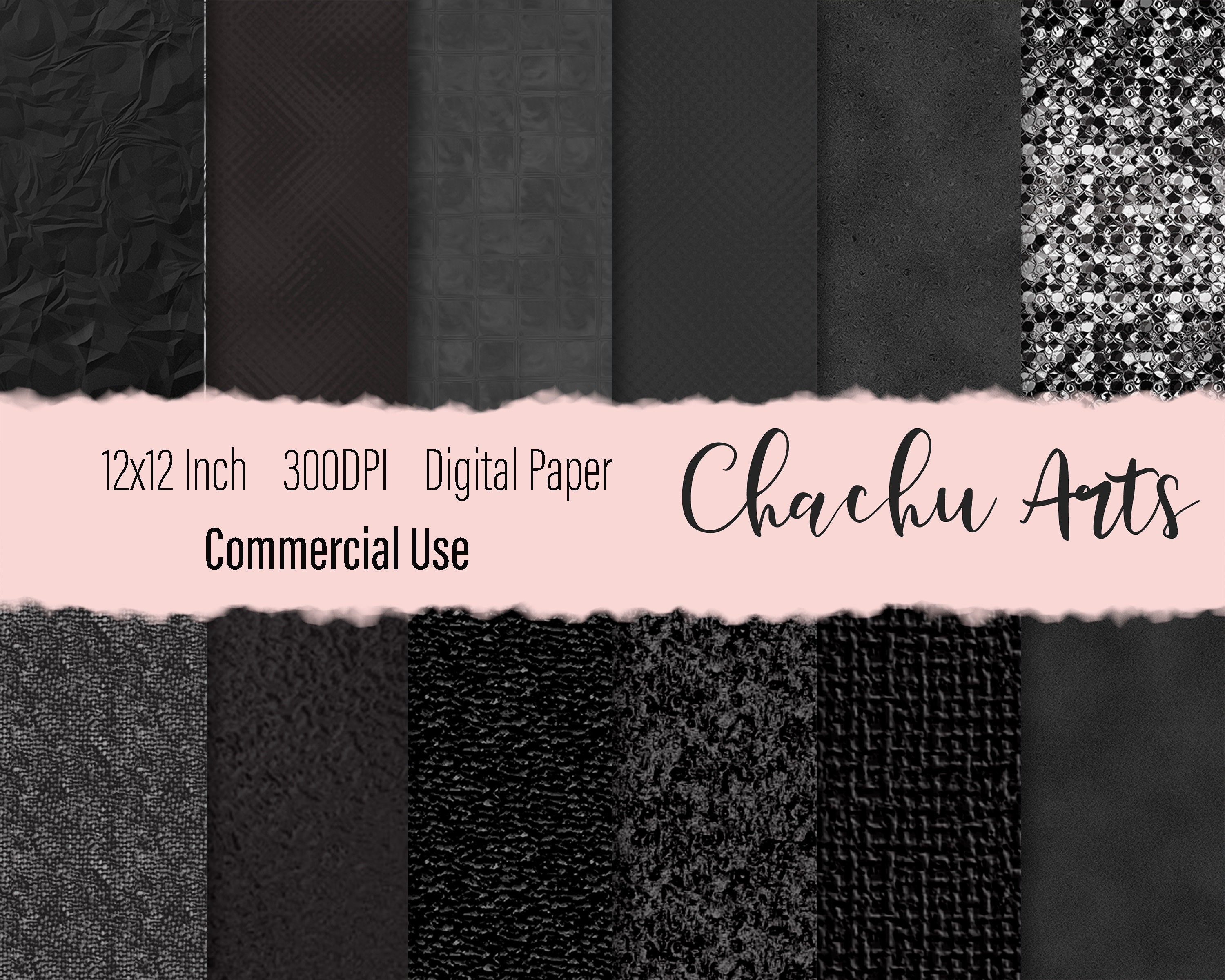 Black Metallic Foil Texture Digital Paper Pack, Commercial Use, Digital