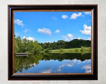Pond Landscape Photo Print, Scenic Farm Landscape Wall Art, Water Reflection Nature Photography, Blue Sky Pond Decor, Alabama Summertime