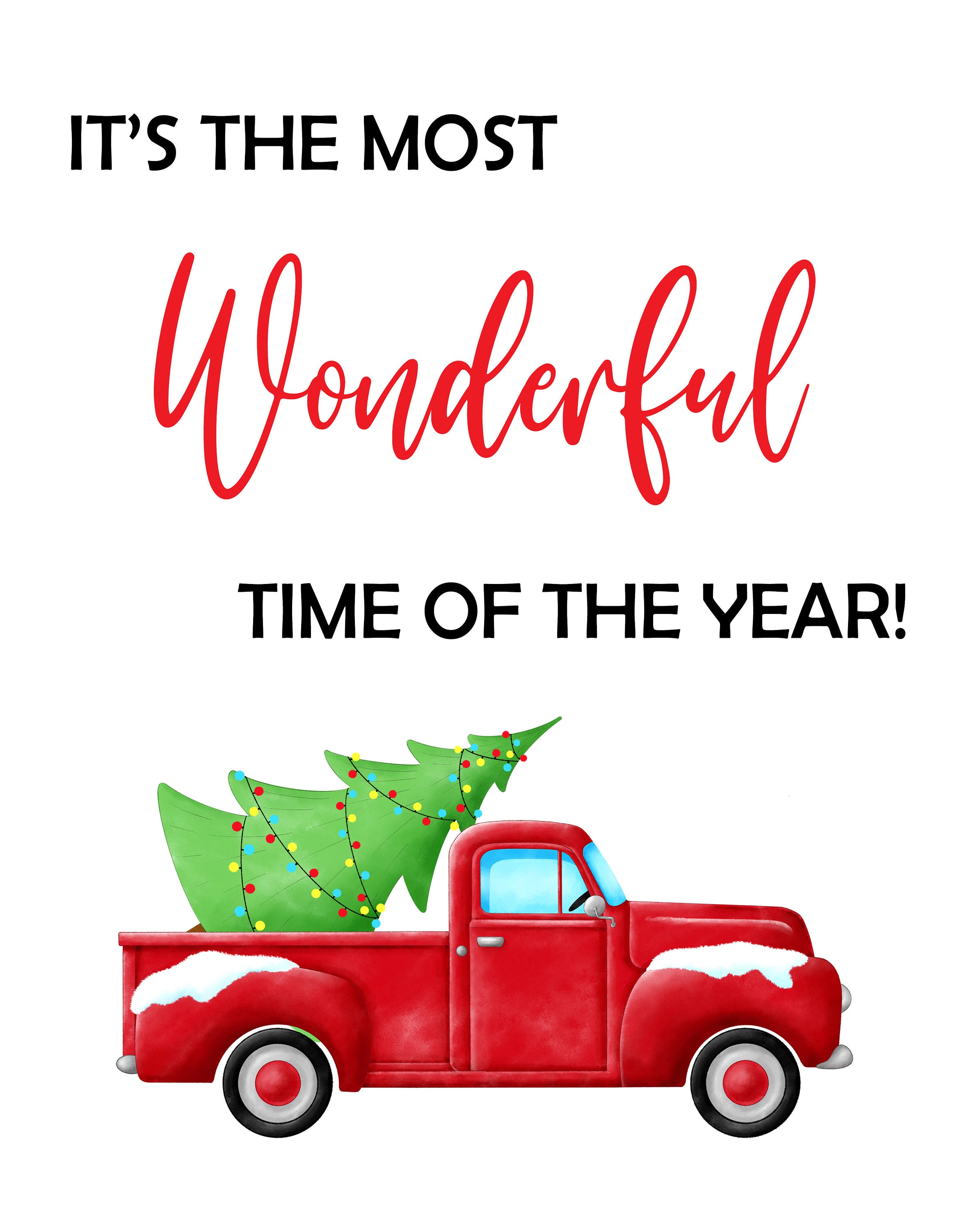 Christmas Red Truck Printable Sign, It's the Most Wonderful Time of the ...