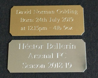 Engraved Plate Gold or Silver, Self Adhesive Engraved Plaque, Name Plate, Photo Frame, Choice of Fonts, Concave Corners