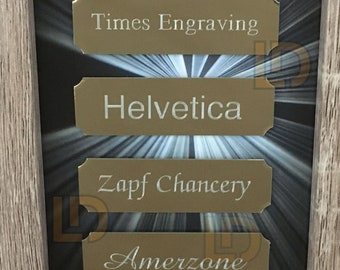 Engraved Plate Gold or Silver, Self Adhesive, Engraved Plaque, Name Plate, Picture Frame, Choice of Fonts, Concave Corners
