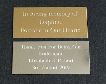 Engraved Plate Gold or Silver, Self Adhesive Engraved Plaque, Name Plate, Ideal for Photo Frames, Choice of Fonts, Square Cornered