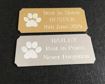 Dog Paw Print Engraved Plate, Perfect for Placing on Wooden Caskets or Urns, Engraved Pet Plaque, Dog's Name Plate, Self Adhesive