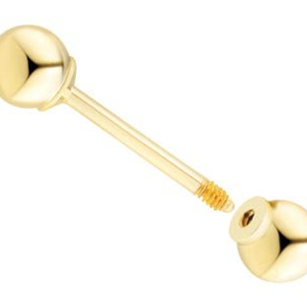 Piercing à tige filetée en or 9 carats, boucle d’oreille double boule en or massif 9 carats, goujon perçant en or véritable, raccord d’oreille à deux boules, hypoallergénique