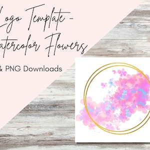 Bright Pink Flower Watercolor Clipart | Circle Clipart | Circle border frame | Logo Clipart | PNG & JPG, Instant download