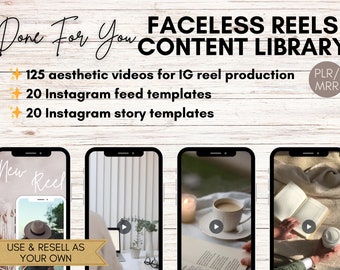 Paquete de videos estéticos Faceless Reels MRR PLR / 165 publicaciones de historias de Instagram Reels listas para usar Plantillas Canva con derechos de reventa maestra