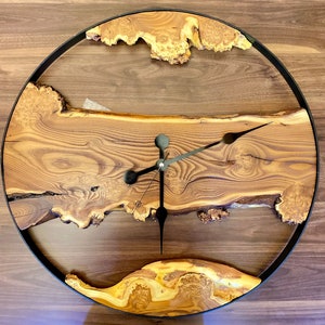 Custom Made Metal & Olive Wood Wall Clock, Wooden Wall Clock, Rustic Wall Clock, Unique Gift, Metal Clock, Home Gift, Housewarming gift