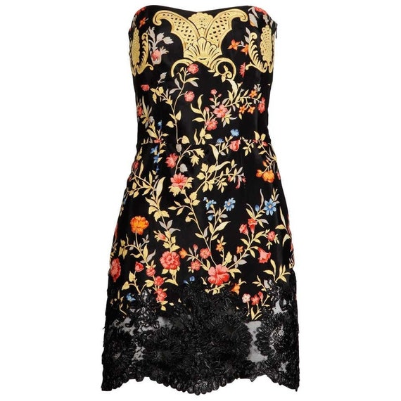 Christian Lacroix vintage floral strapless dress … - image 1