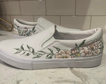 Custom Painted Florals Slip On Sneakers