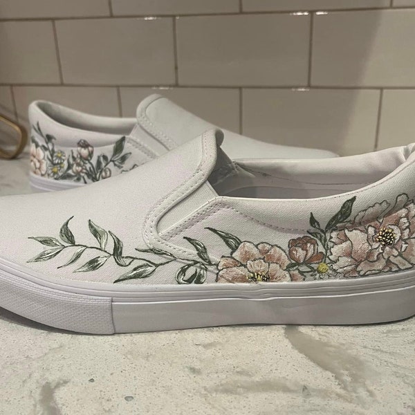 Custom Painted Florals Slip On Sneakers