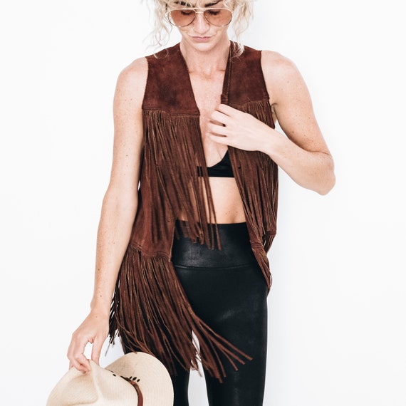 vintage suede leather fringe vest