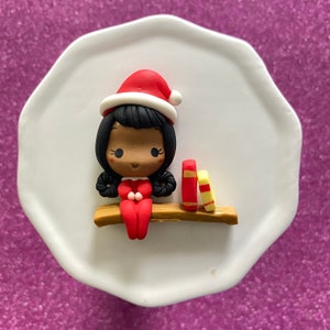 Christmas, Red elf, dark skin, Bow Clay center, clay charm, Clay bow center, polymer clay center, character clay,