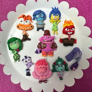 Inside Emotions Movie, joy, sadness, anger, Bow Clay center, clay charm, Clay bow center, polymer clay center, character clay, inside out,