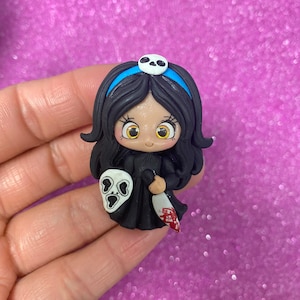 Scream girl, scary movie, Bow Clay center, clay charm, Clay bow center, polymer clay center, character clay